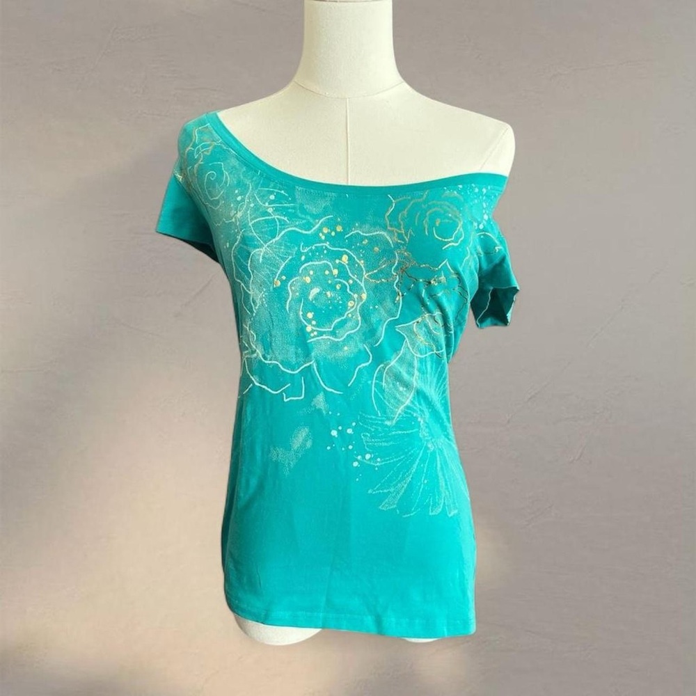 Teal Off-Shoulder Floral Top